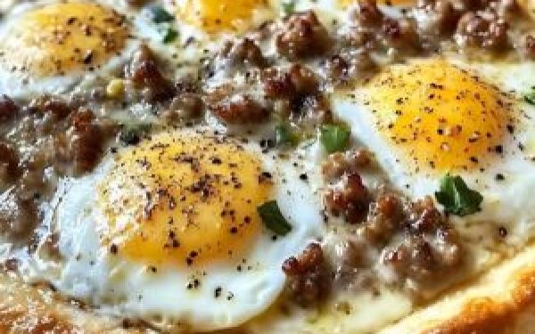Creamy Sausage Gravy, Eggs, and Cheese