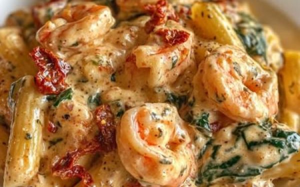 Creamy Sun-Dried Tomato Shrimp with Spinach Pasta