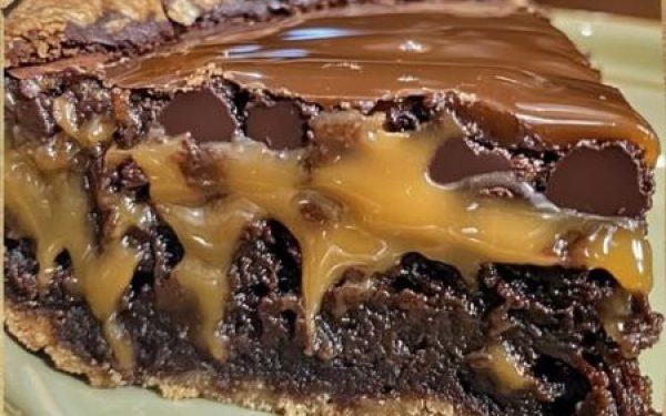 Rich and Gooey Caramel Brownie Pie